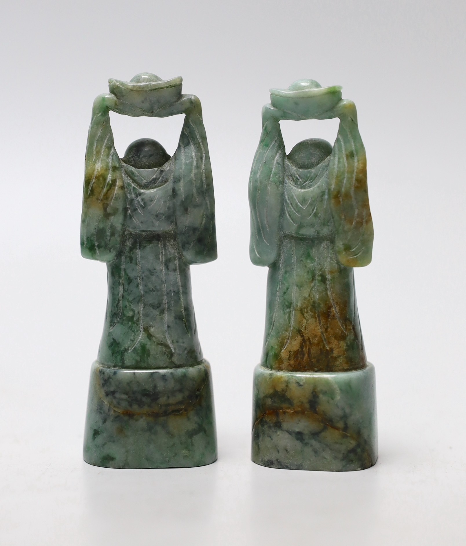A pair of jadeite figural seals, 10cm